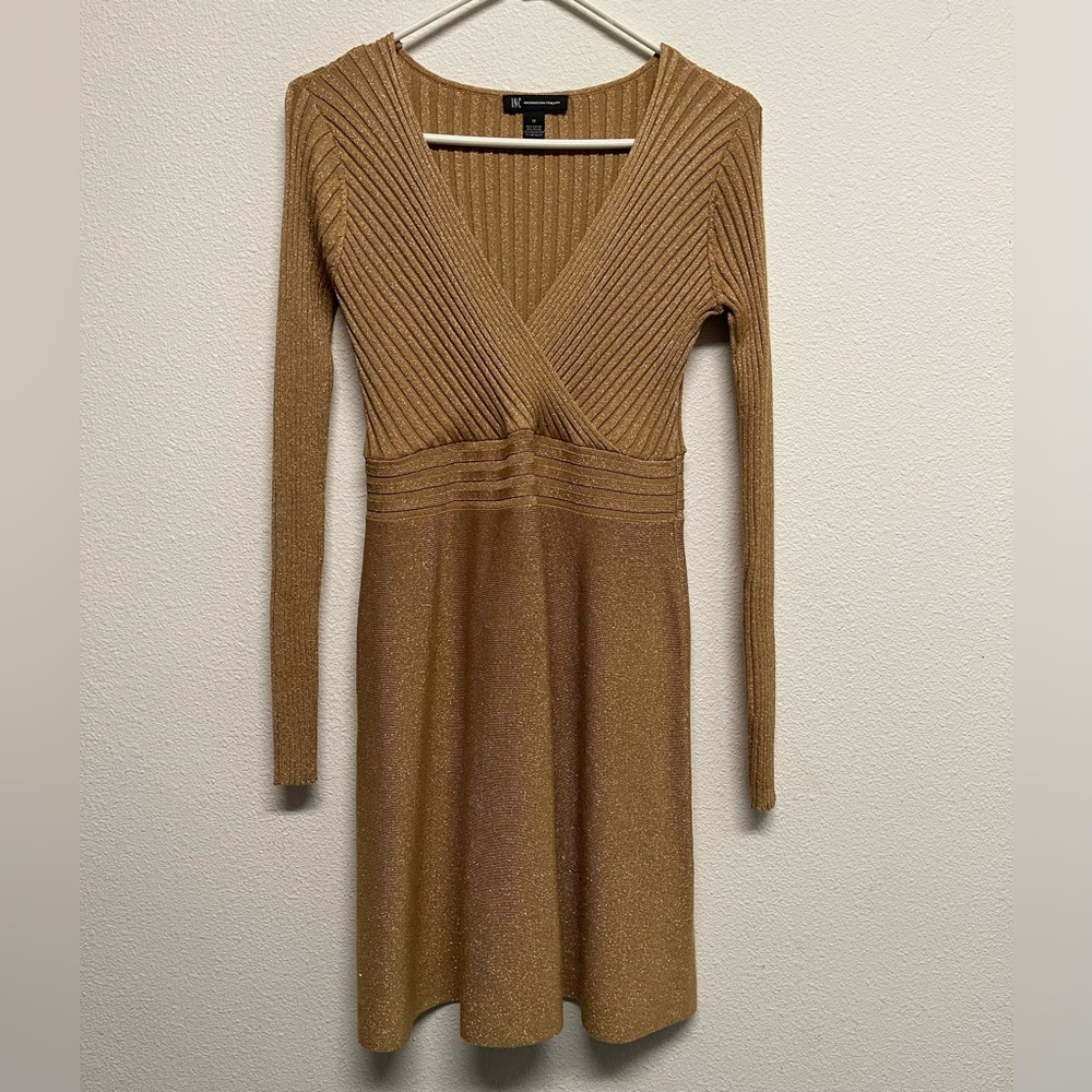 Size medium INC, international concepts, gold sparkly, brown/tan sweater dress